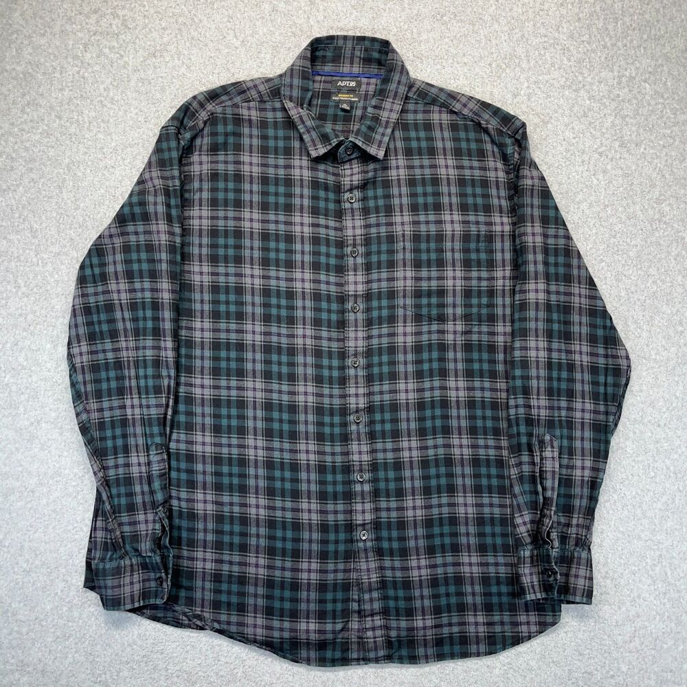 Apt. 9 Flannel Shirt Men’s XL Gray Black Plaid Long Sleeve Pocket